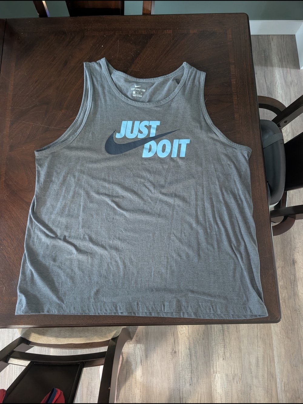Nike Gray Tank with Light Blue 'Just Do It' and Black Swoosh